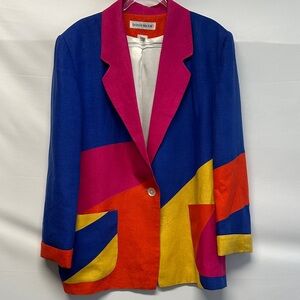 Vintage 80s Donny Brook Linen Color-Blocked Blazer Women's Plus Size 16